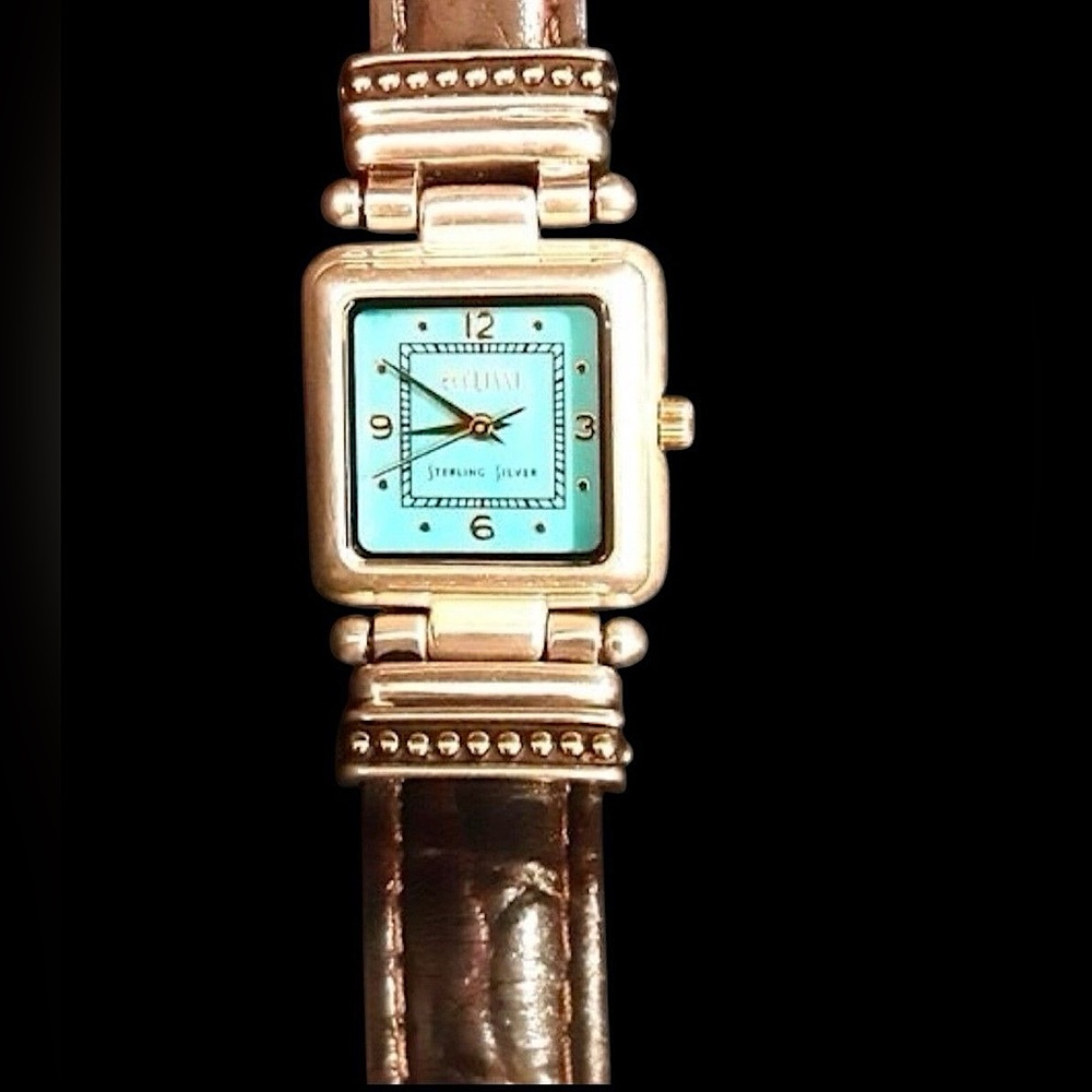 Vintage Ecclissi Southwestern Black Croc Embossed Leather Sterling Silver Watch